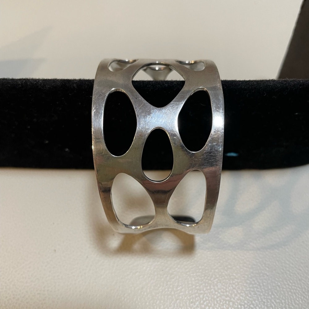 Sterling Silver Cuff Bracelet,Cutout signed 925, Verve NYC, Polka Dots,Chic